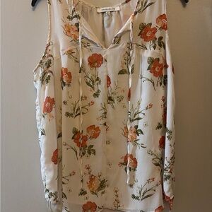 Rose & Olive Cream Floral Tie-Neck Sleeveless Blouse